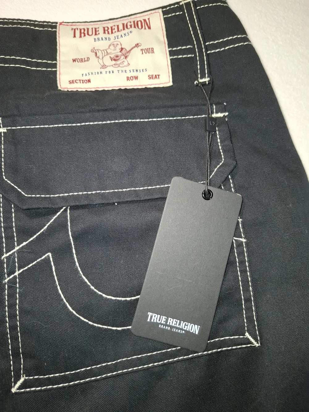 True Religion Black Cargo Pants with White Contrast Stitching